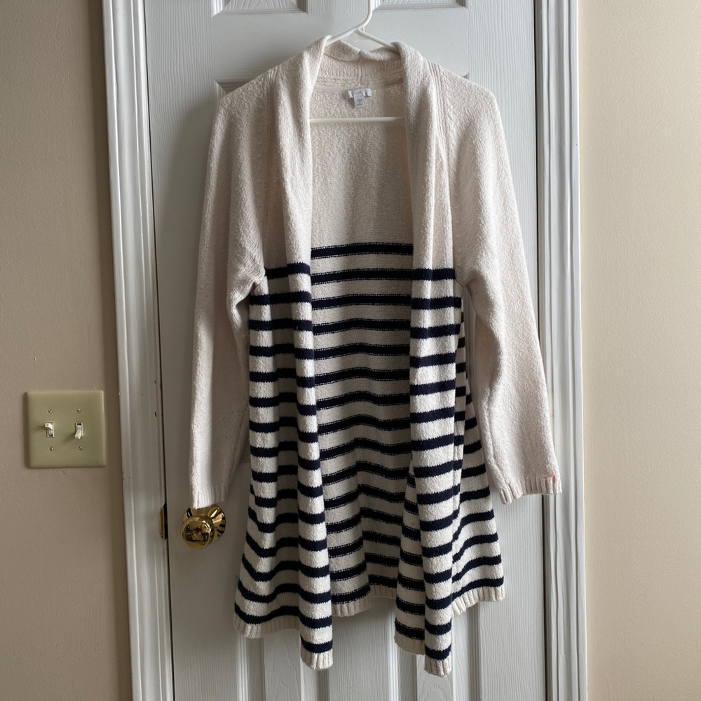 J. Jill black and white open front long cardigan